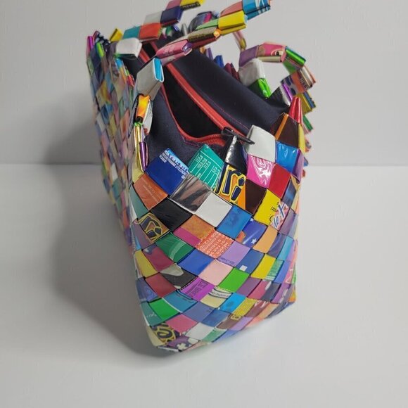 Structured Artsy Quirky Vibrant Contemporary Candy Wrapper Statement Handbag O/S - Picture 6 of 16